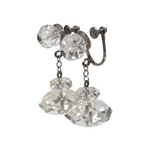 Vintage Art Deco Rock Quartz Crystal Sterling Silver Dangle Screw Back Earrings